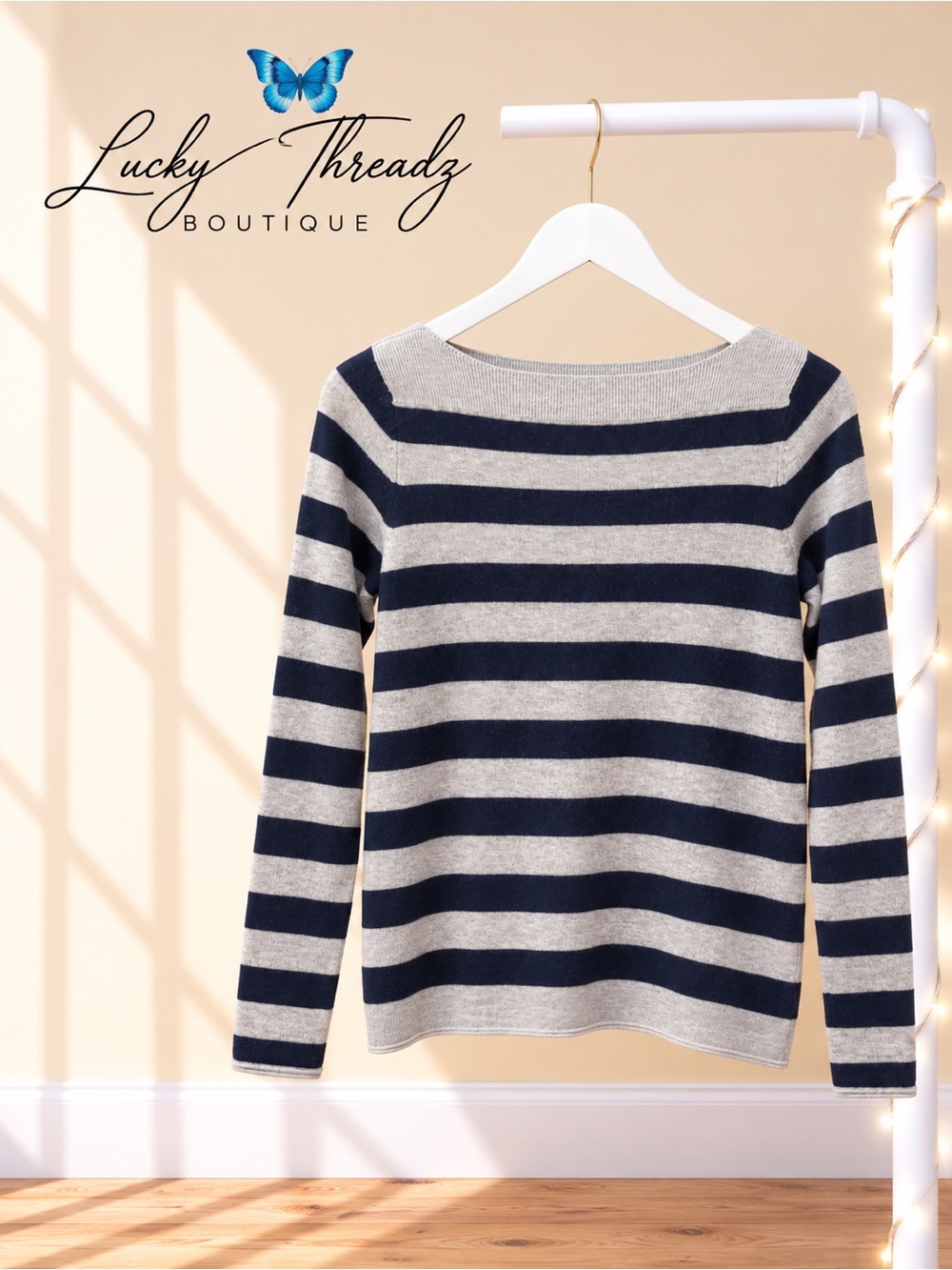Gap Navy Grey Striped Boatneck Sweater XS Long Sleeve Nautical Preppy Knit Top⁠